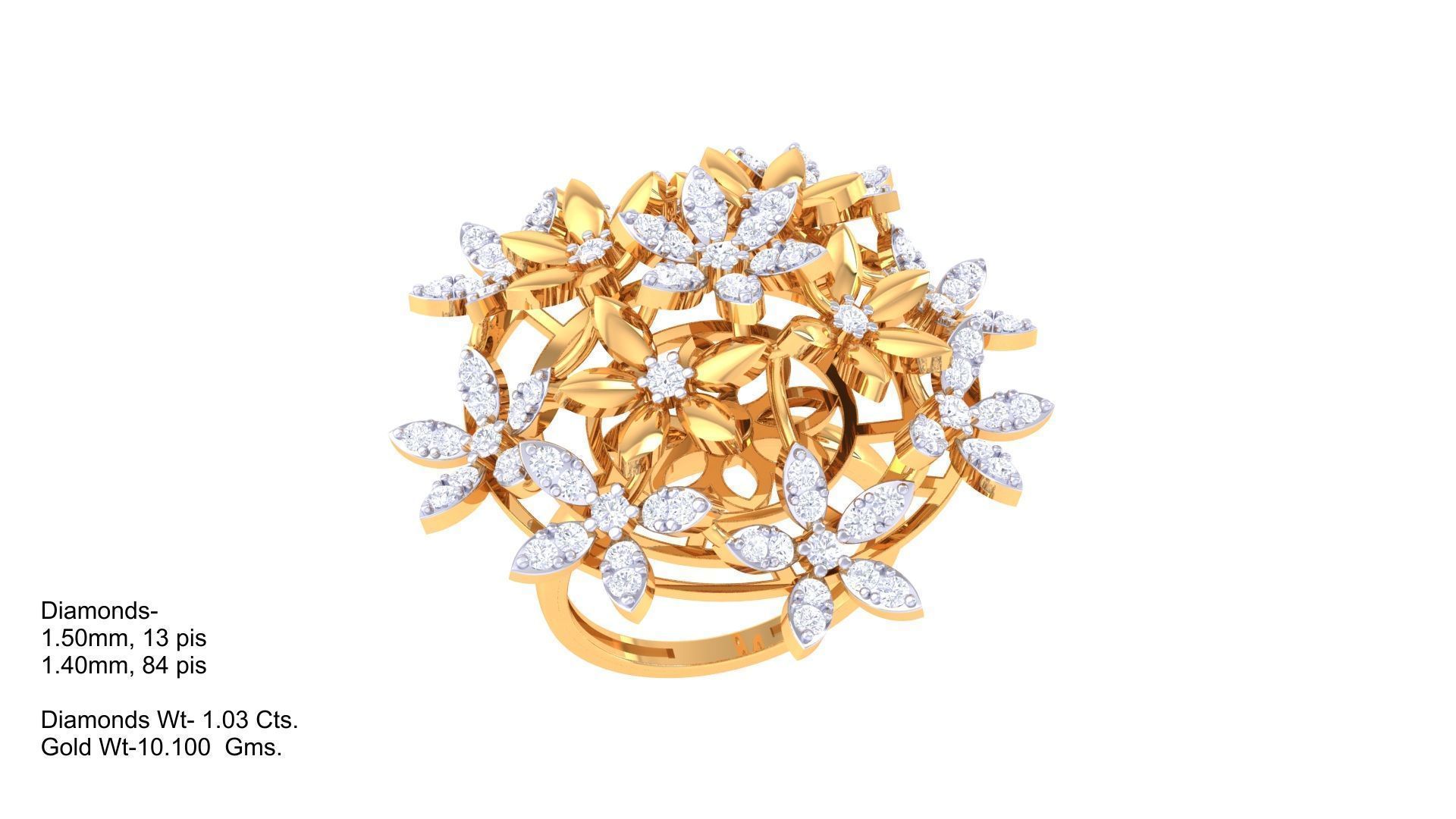 Flower High Jewelry Diamond Cocktail Ring 3dm stl obj mtl glb  3D print model_3