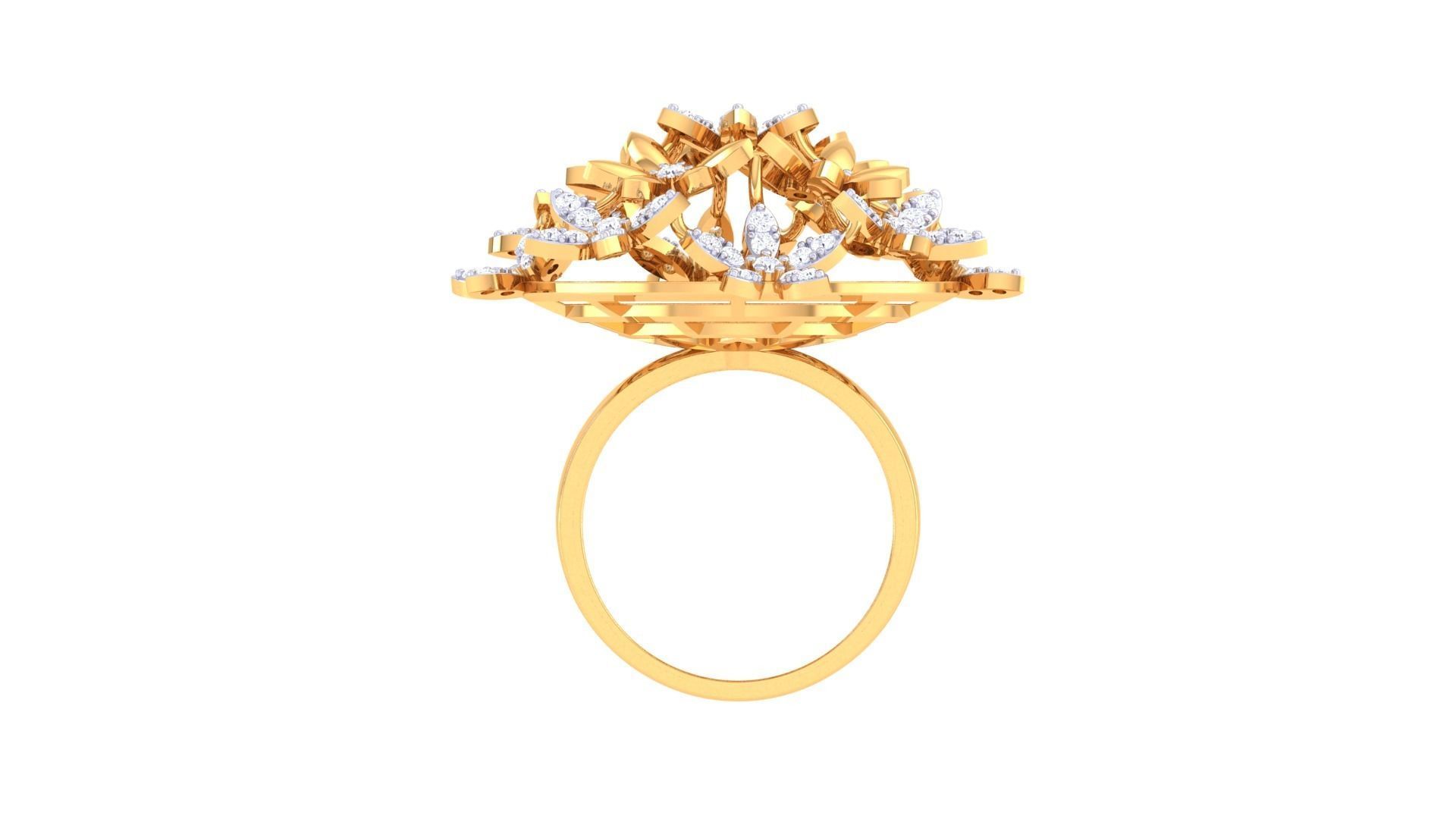 Flower High Jewelry Diamond Cocktail Ring 3dm stl obj mtl glb  3D print model_10