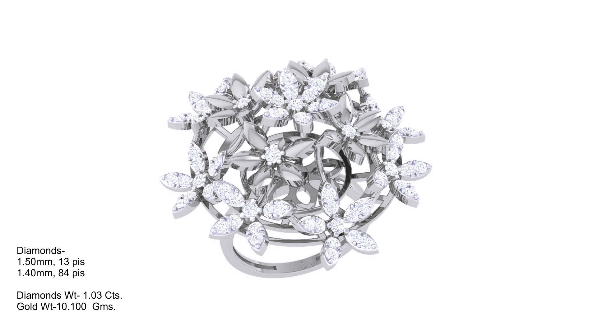 Flower High Jewelry Diamond Cocktail Ring 3dm stl obj mtl glb  3D print model_5