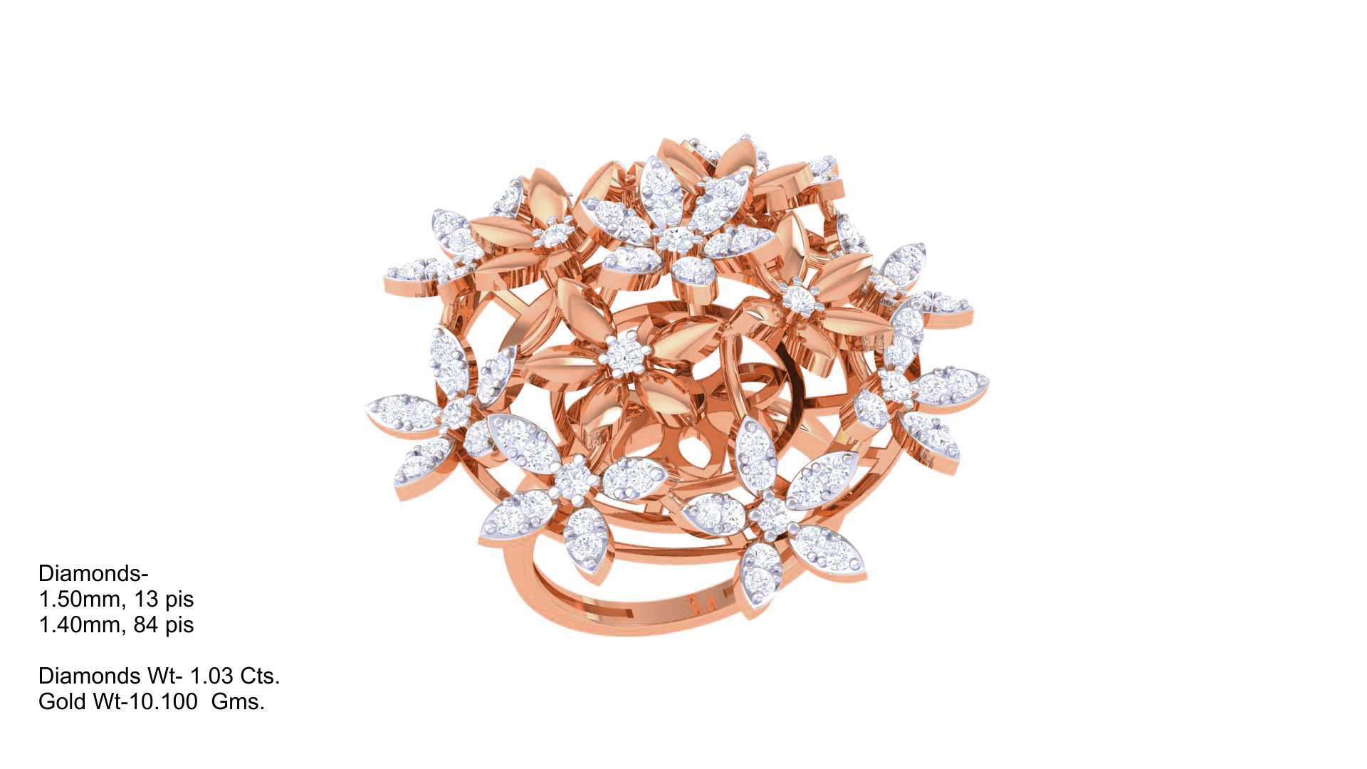 Flower High Jewelry Diamond Cocktail Ring 3dm stl obj mtl glb  3D print model_4