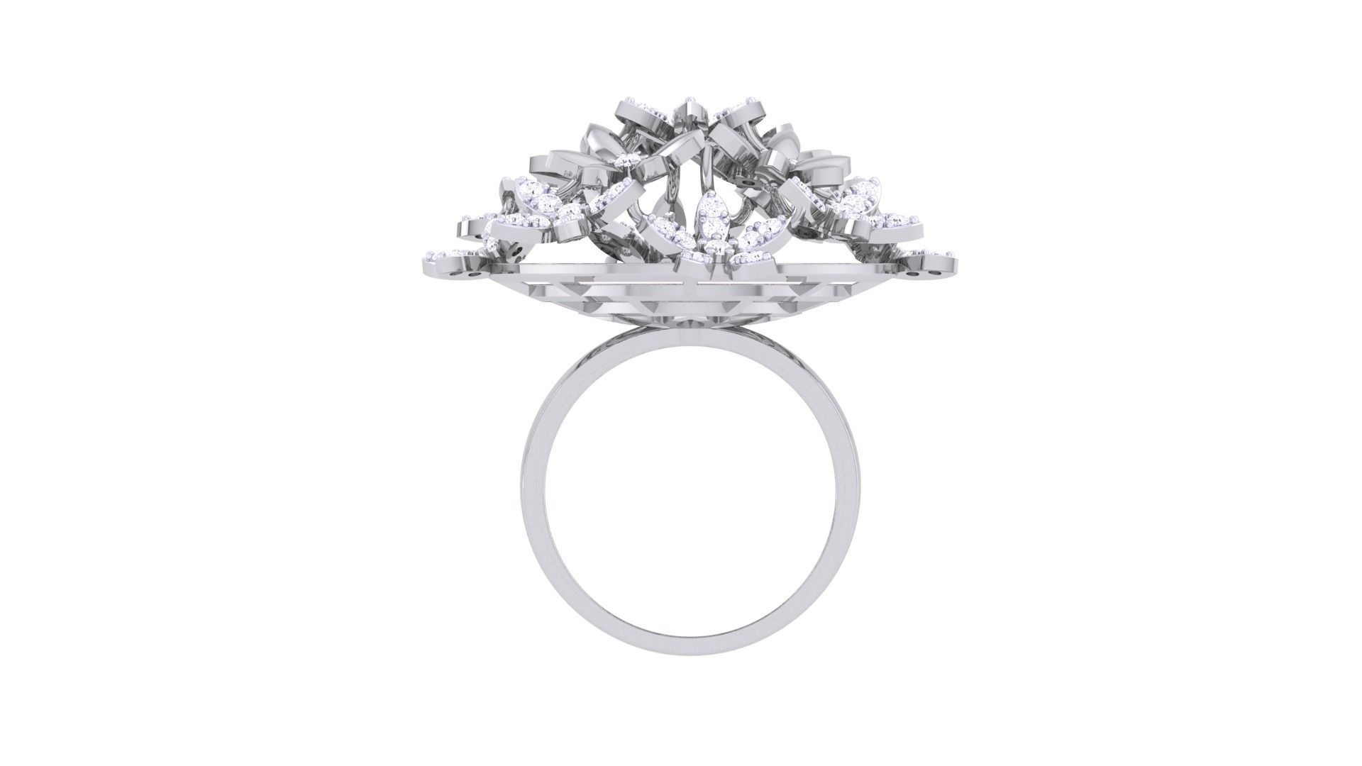 Flower High Jewelry Diamond Cocktail Ring 3dm stl obj mtl glb  3D print model_11