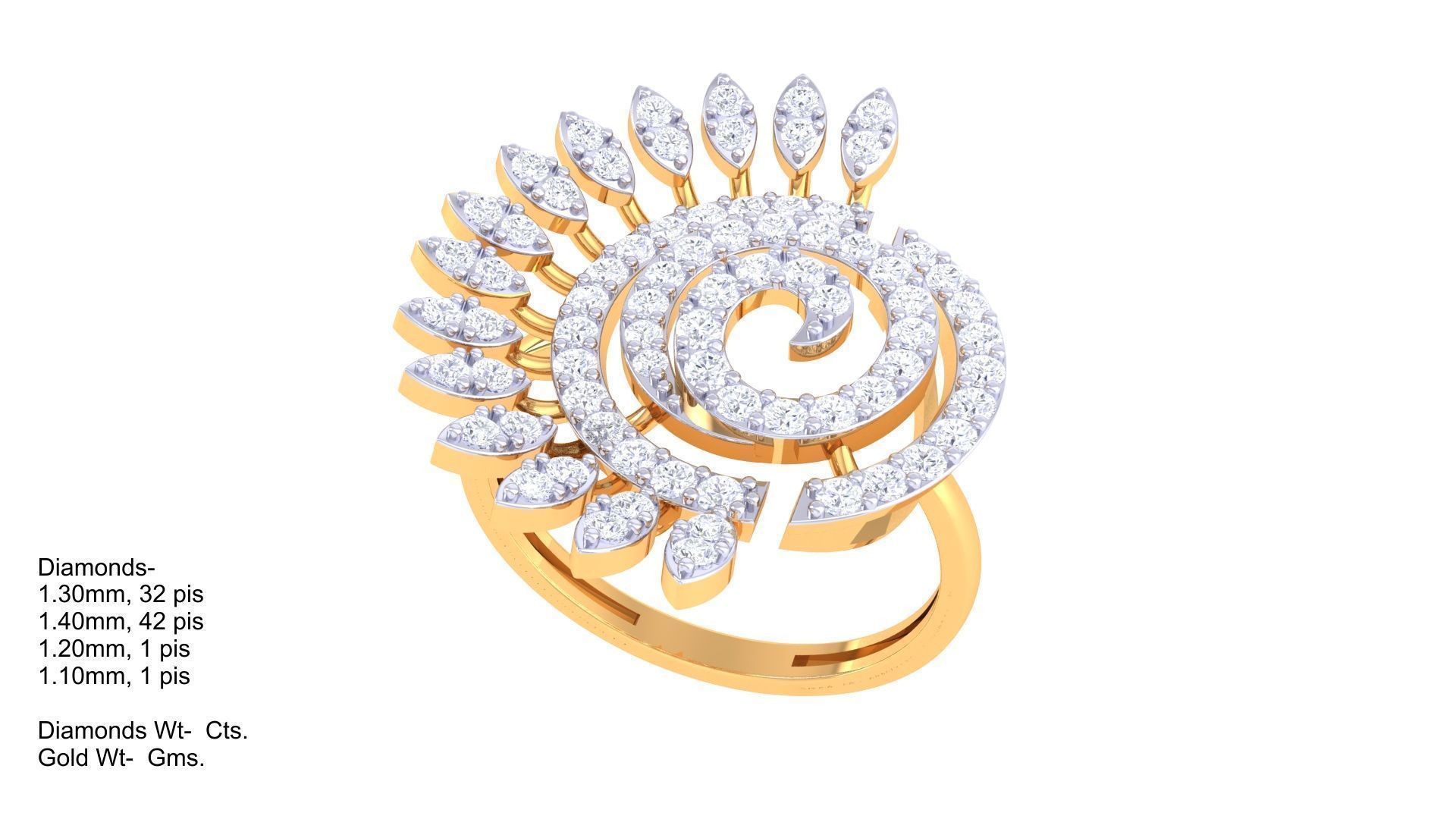 Flower High Jewelry Diamond Cocktail Ring 3dm stl obj mtl glb  3D print model_3