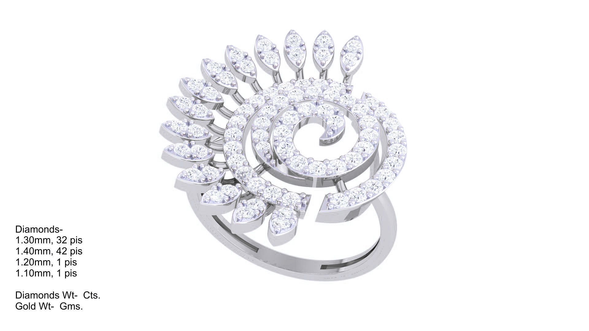 Flower High Jewelry Diamond Cocktail Ring 3dm stl obj mtl glb  3D print model_5