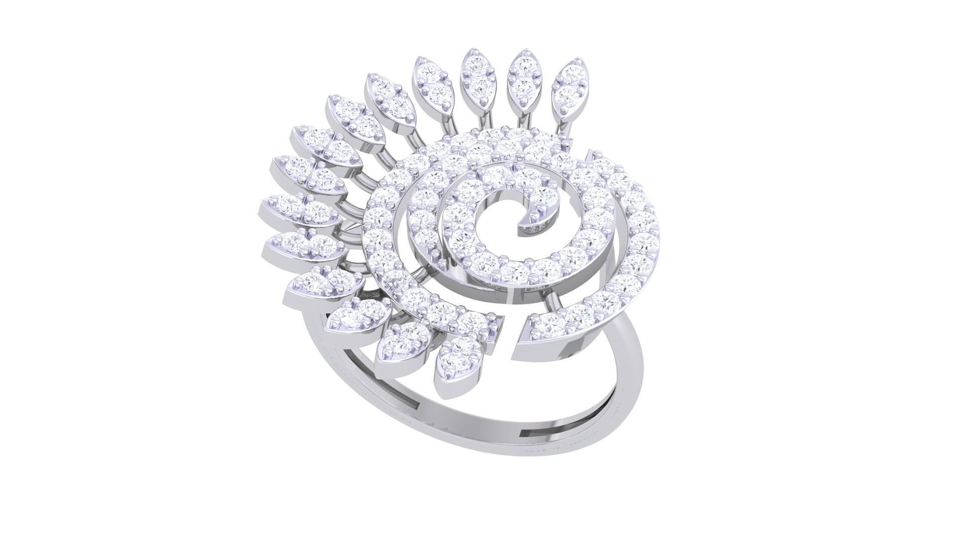 Flower High Jewelry Diamond Cocktail Ring 3dm stl obj mtl glb  3D print model_1