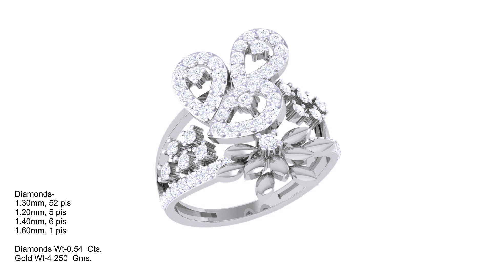 Flower High Jewelry Diamond Cocktail Ring 3dm stl obj mtl glb  3D print model_3