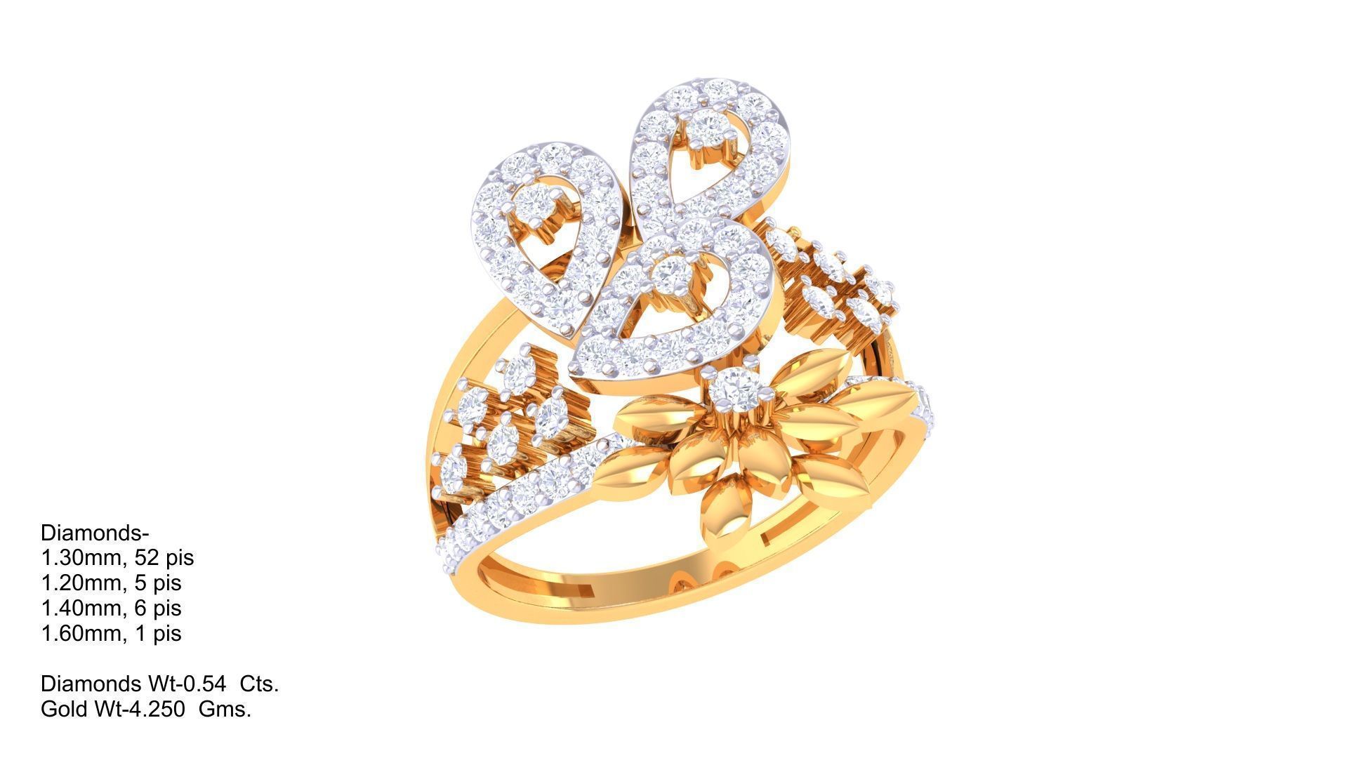 Flower High Jewelry Diamond Cocktail Ring 3dm stl obj mtl glb  3D print model_4