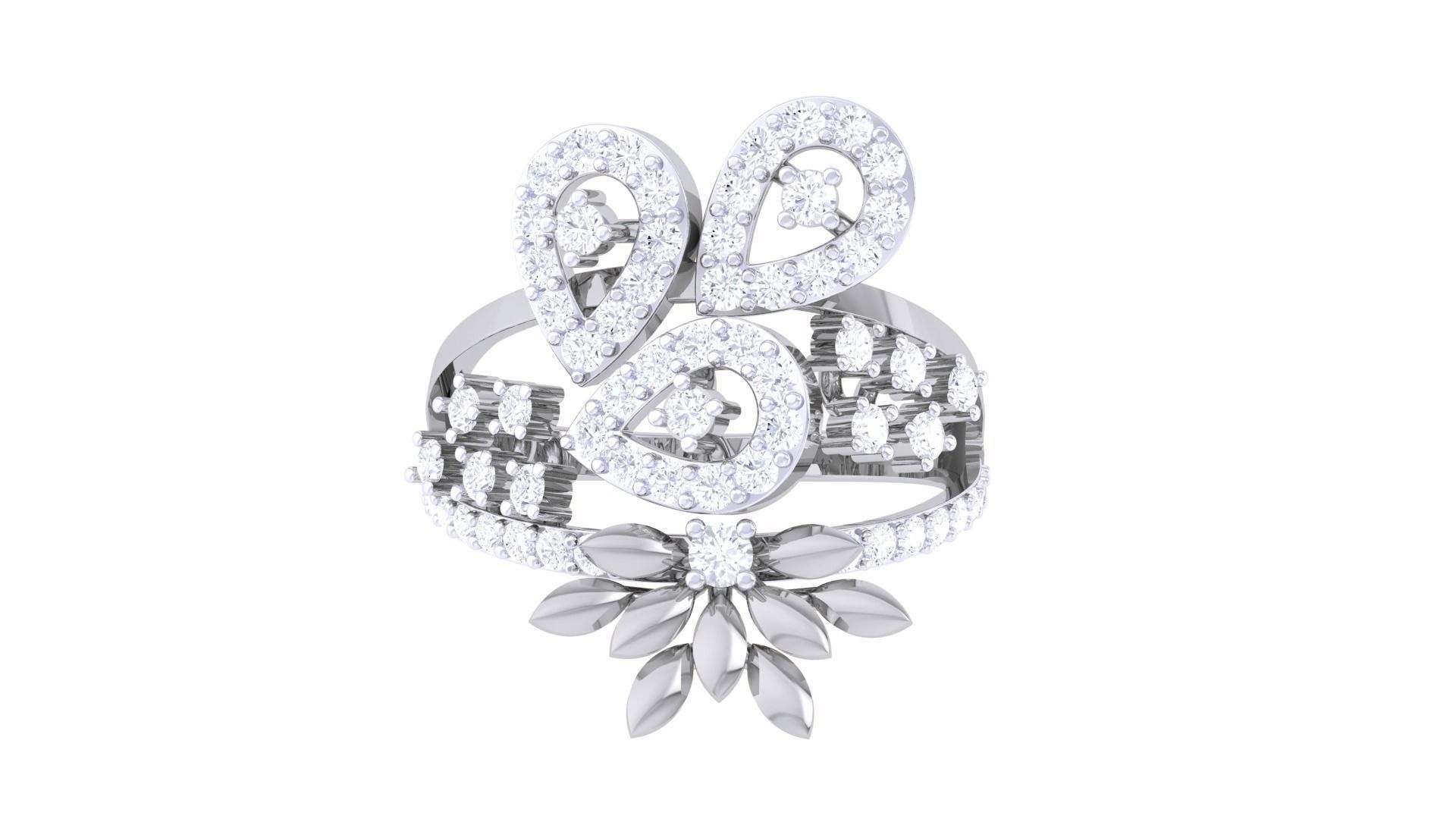 Flower High Jewelry Diamond Cocktail Ring 3dm stl obj mtl glb  3D print model_9