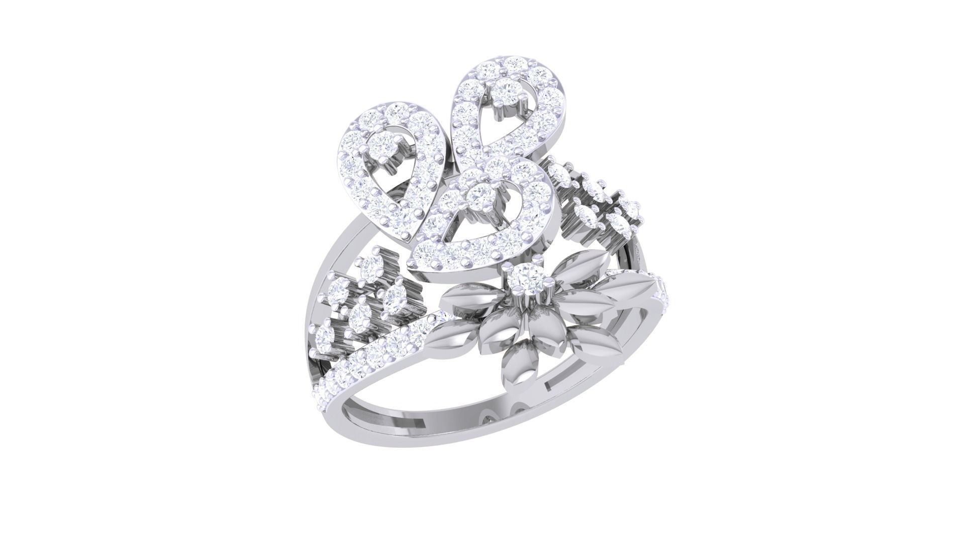 Flower High Jewelry Diamond Cocktail Ring 3dm stl obj mtl glb  3D print model_1