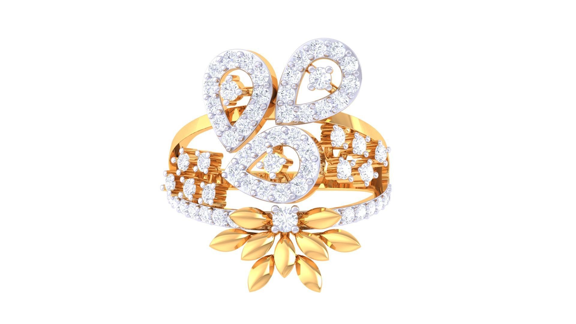 Flower High Jewelry Diamond Cocktail Ring 3dm stl obj mtl glb  3D print model_7