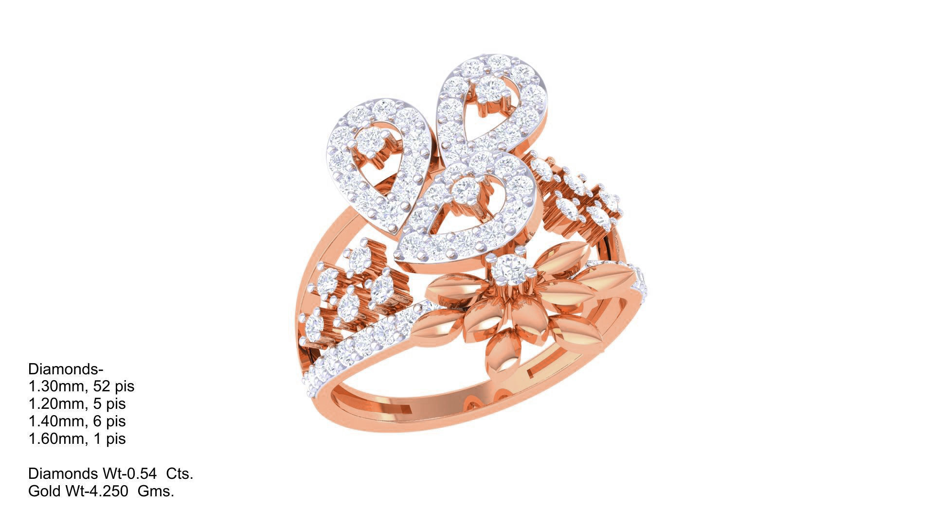 Flower High Jewelry Diamond Cocktail Ring 3dm stl obj mtl glb  3D print model_5