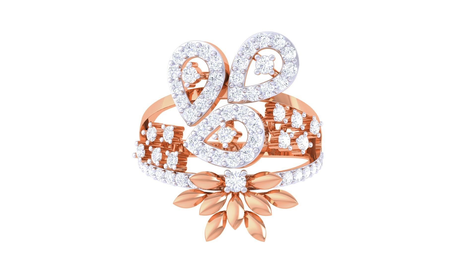 Flower High Jewelry Diamond Cocktail Ring 3dm stl obj mtl glb  3D print model_8