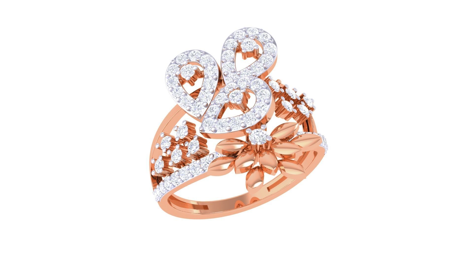Flower High Jewelry Diamond Cocktail Ring 3dm stl obj mtl glb  3D print model_6