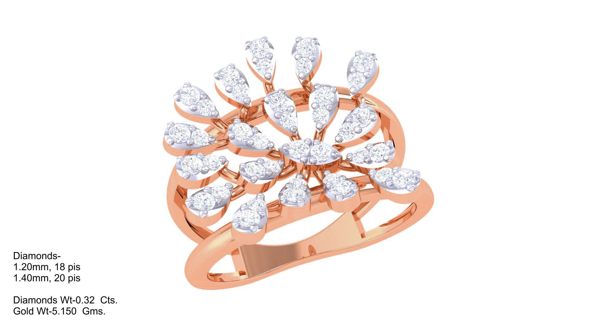 Flower High Jewelry Diamond Cocktail Ring 3dm stl obj mtl glb  3D print model_5