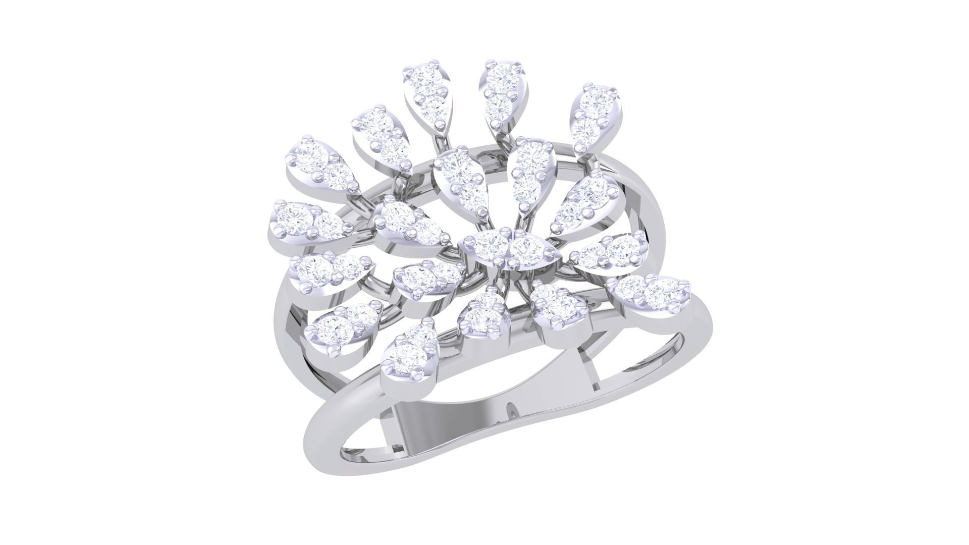 Flower High Jewelry Diamond Cocktail Ring 3dm stl obj mtl glb  3D print model_1