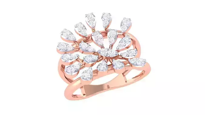 Flower High Jewelry Diamond Cocktail Ring 3dm stl obj mtl glb  3D print model