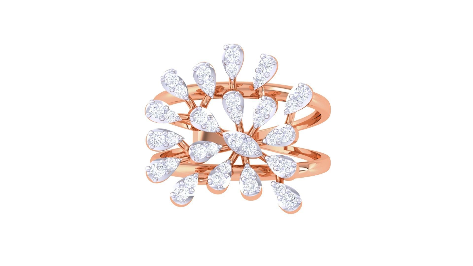 Flower High Jewelry Diamond Cocktail Ring 3dm stl obj mtl glb  3D print model_8