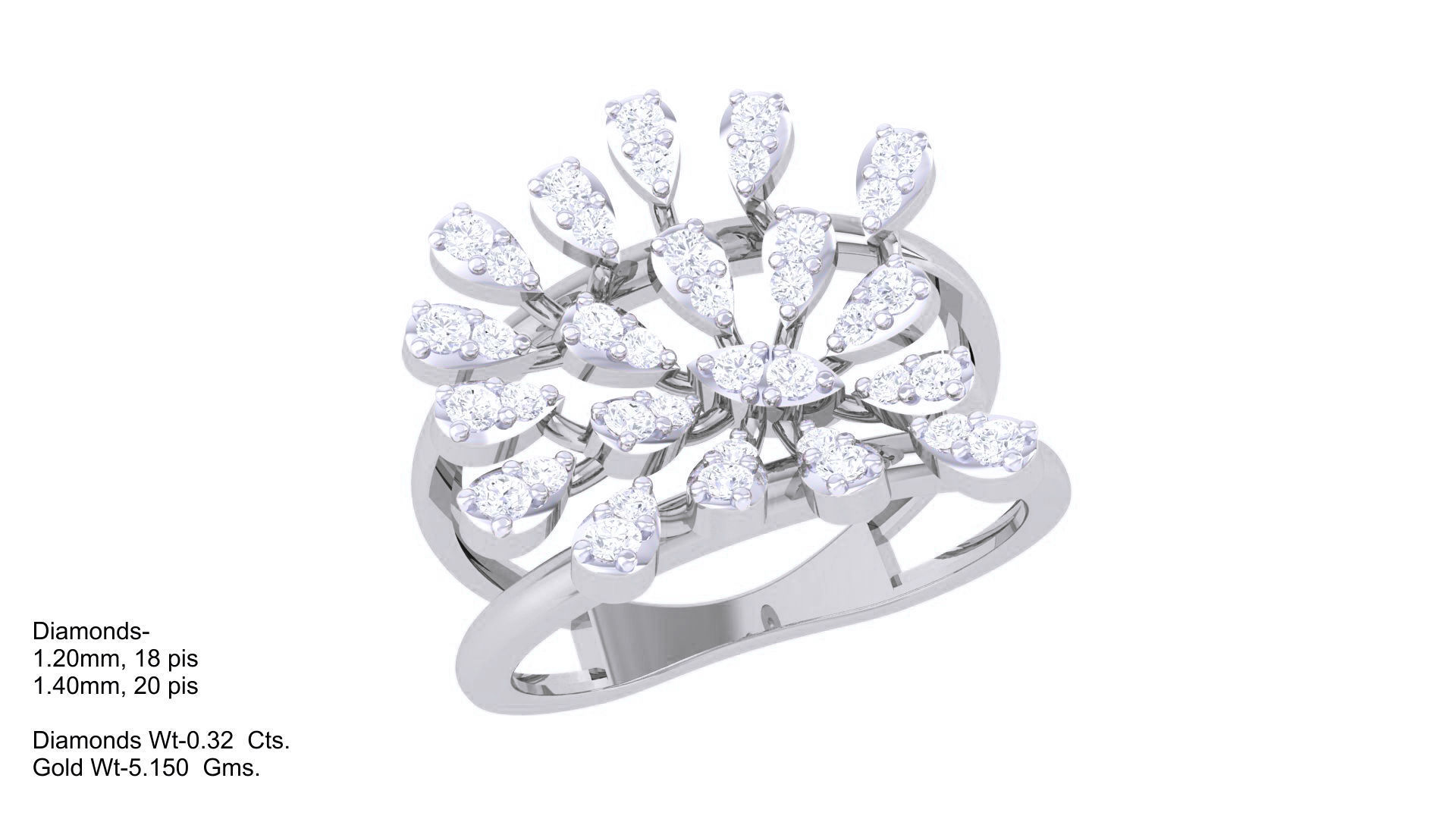 Flower High Jewelry Diamond Cocktail Ring 3dm stl obj mtl glb  3D print model_4