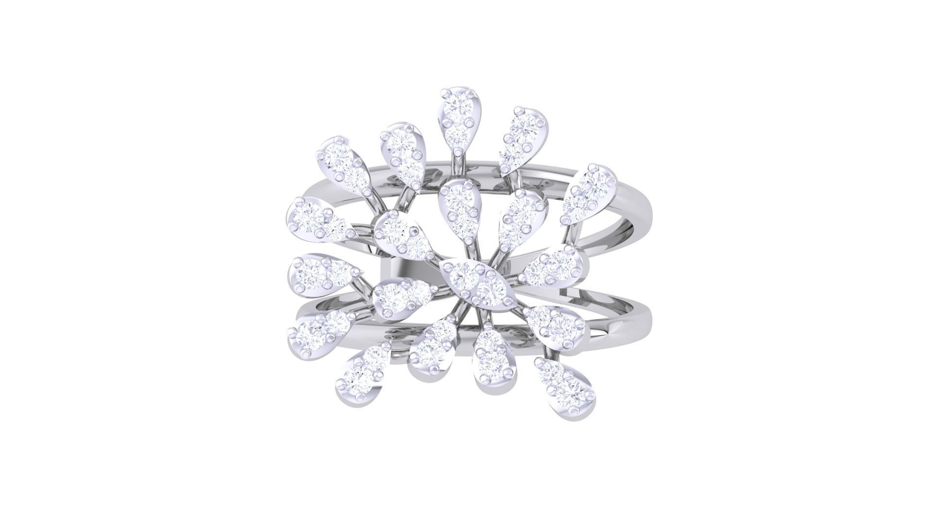 Flower High Jewelry Diamond Cocktail Ring 3dm stl obj mtl glb  3D print model_7