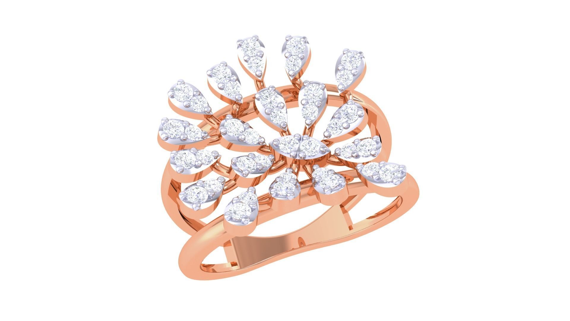 Flower High Jewelry Diamond Cocktail Ring 3dm stl obj mtl glb  3D print model_6