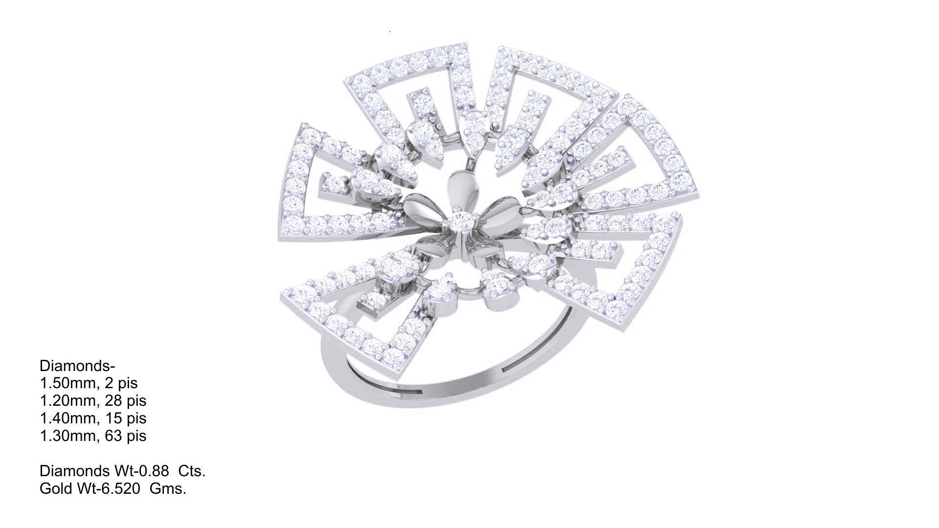 Flower High Jewelry Diamond Cocktail Ring 3dm stl obj mtl glb  3D print model_3