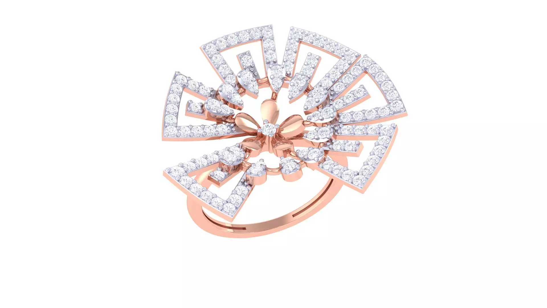 Flower High Jewelry Diamond Cocktail Ring 3dm stl obj mtl glb  3D print model_0