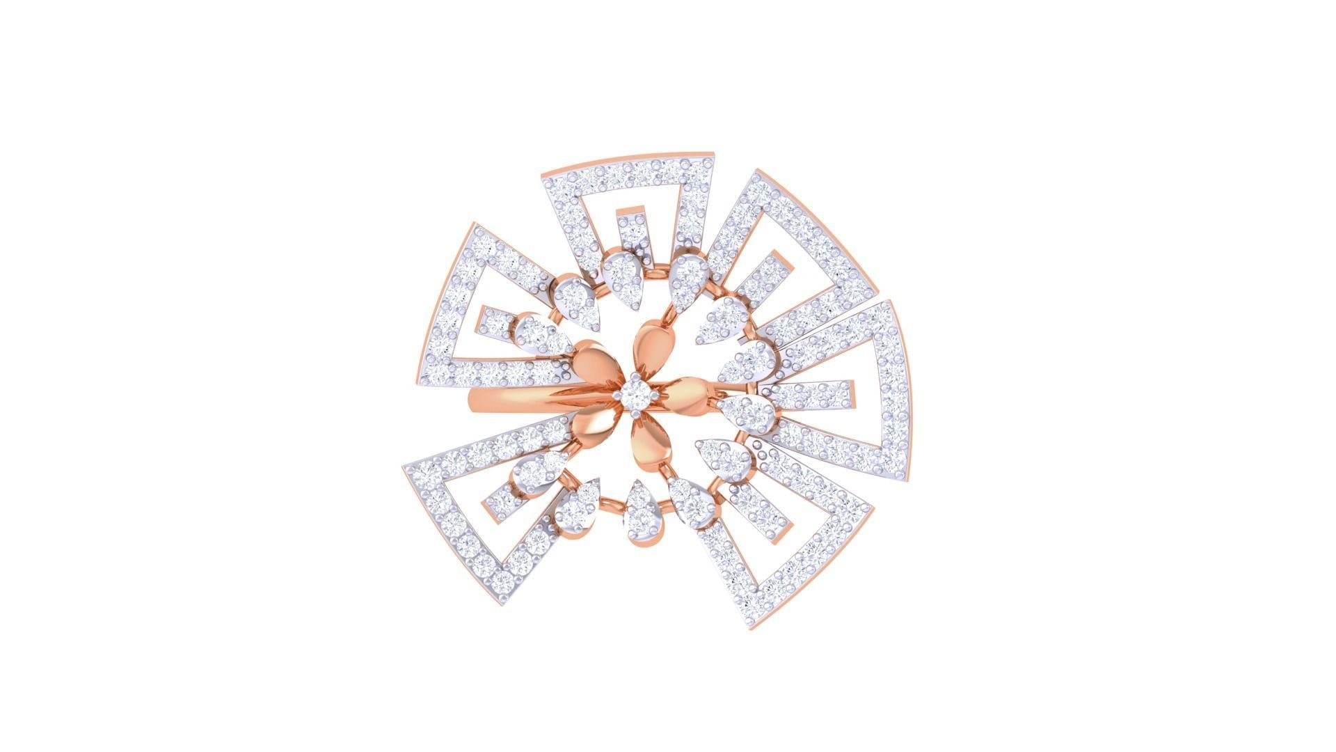 Flower High Jewelry Diamond Cocktail Ring 3dm stl obj mtl glb  3D print model_9