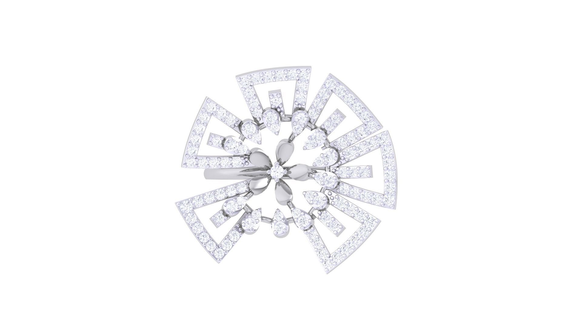 Flower High Jewelry Diamond Cocktail Ring 3dm stl obj mtl glb  3D print model_8