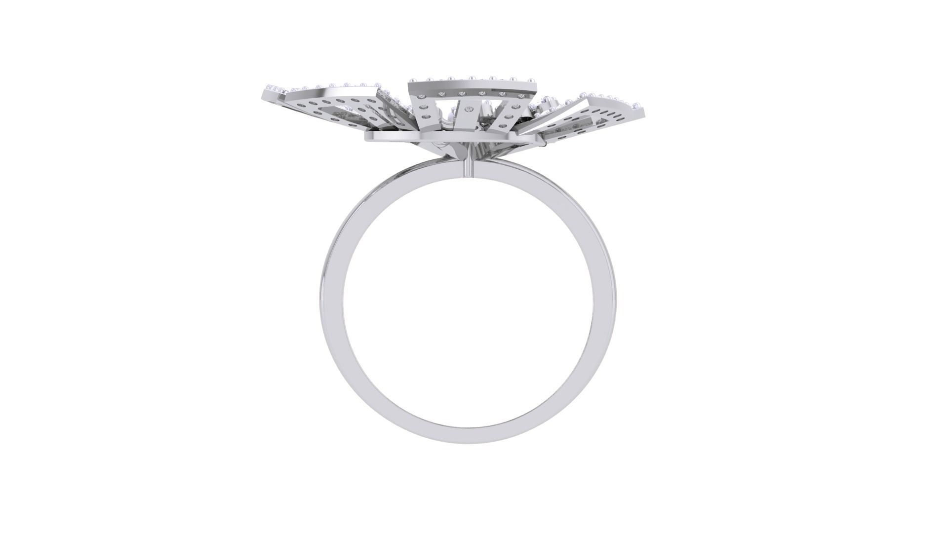 Flower High Jewelry Diamond Cocktail Ring 3dm stl obj mtl glb  3D print model_12