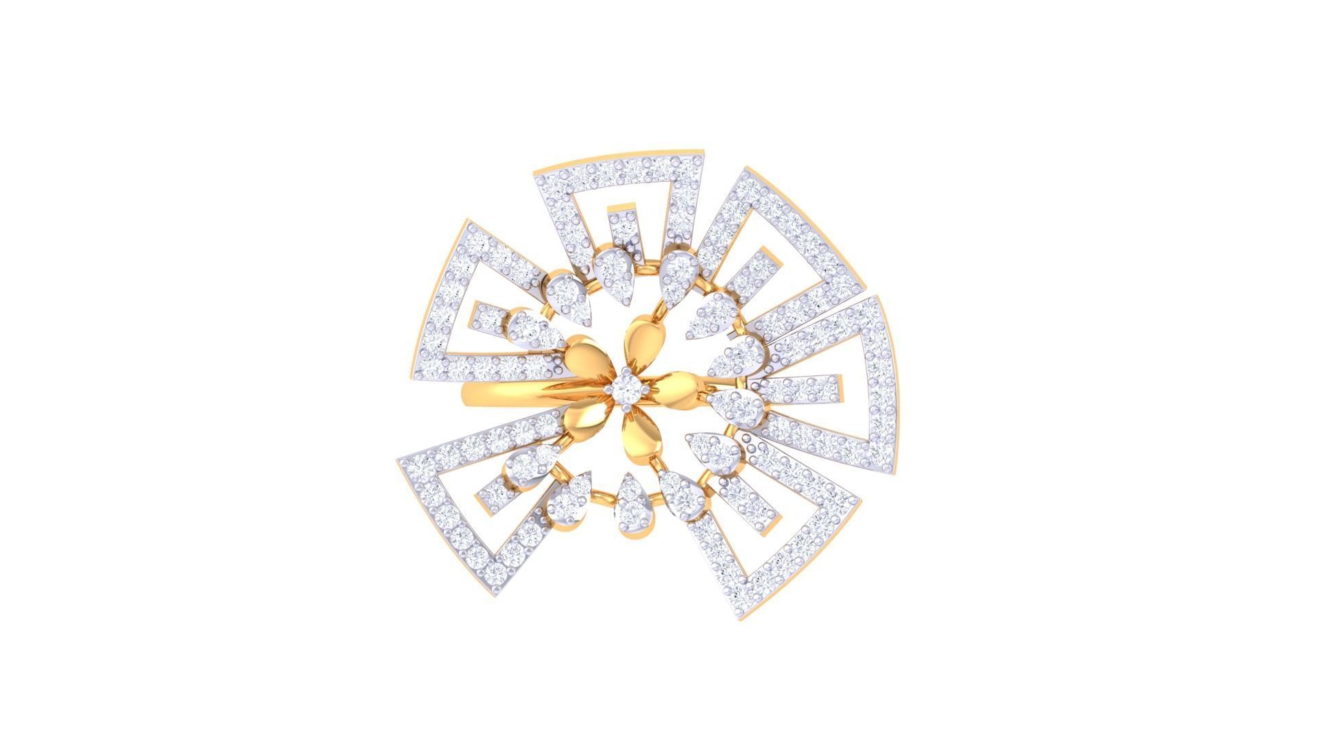 Flower High Jewelry Diamond Cocktail Ring 3dm stl obj mtl glb  3D print model_7