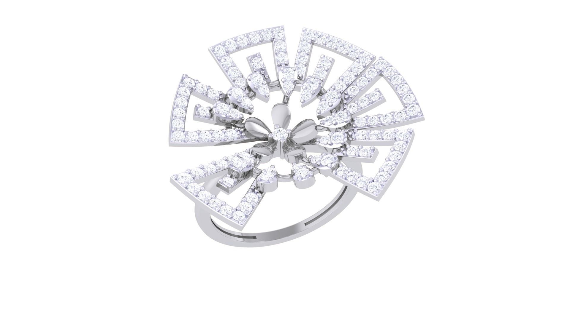 Flower High Jewelry Diamond Cocktail Ring 3dm stl obj mtl glb  3D print model_1