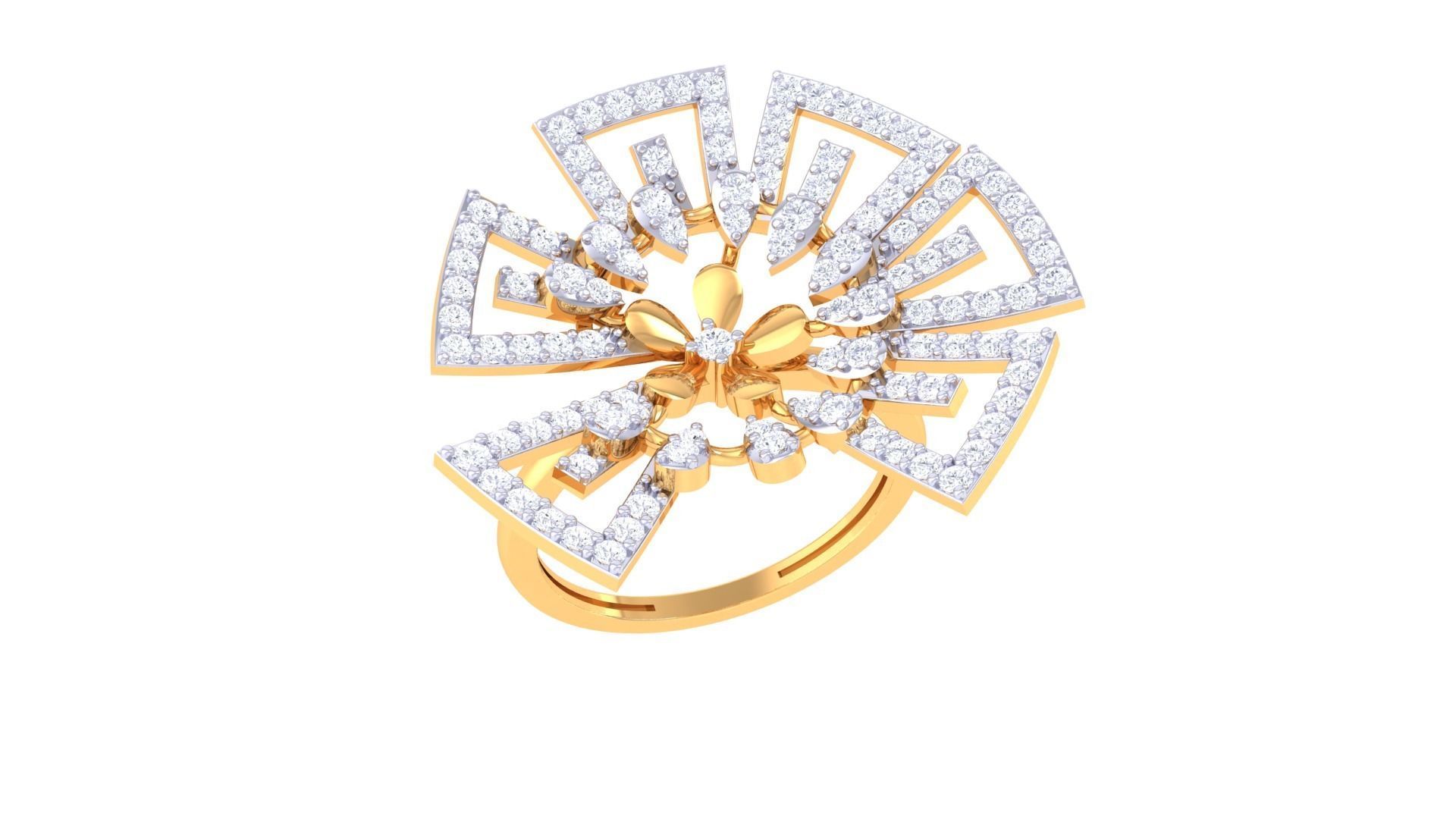 Flower High Jewelry Diamond Cocktail Ring 3dm stl obj mtl glb  3D print model_2