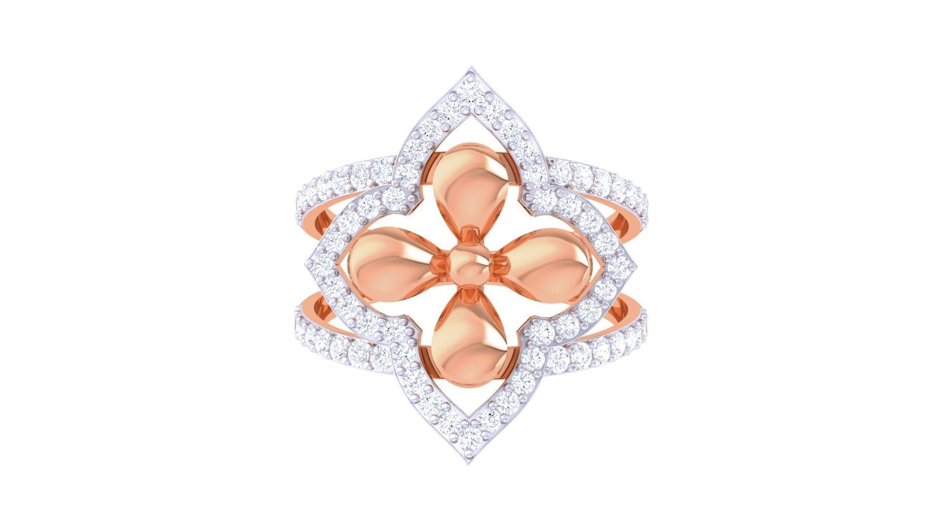 Flower High Jewelry Diamond Cocktail Ring 3dm stl obj mtl glb  3D print model_9