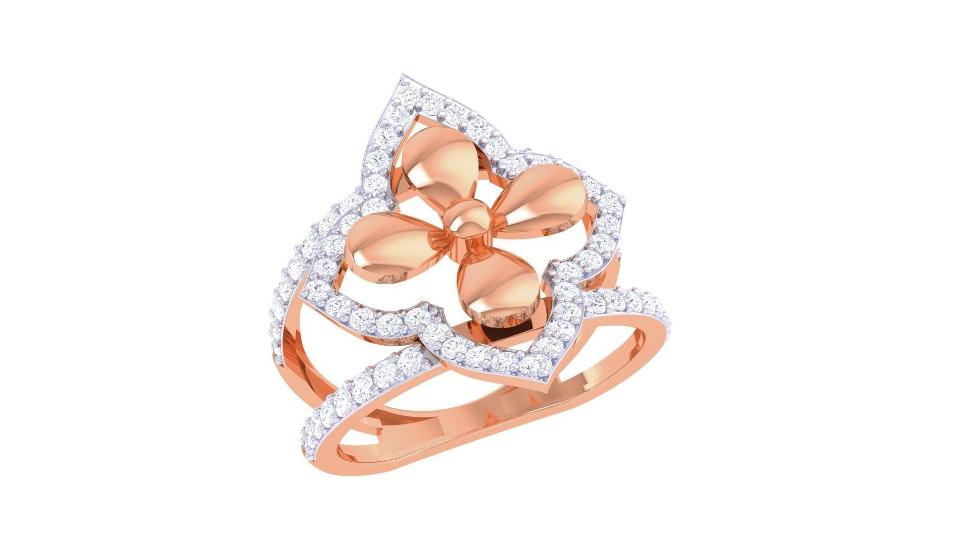 Flower High Jewelry Diamond Cocktail Ring 3dm stl obj mtl glb  3D print model_6