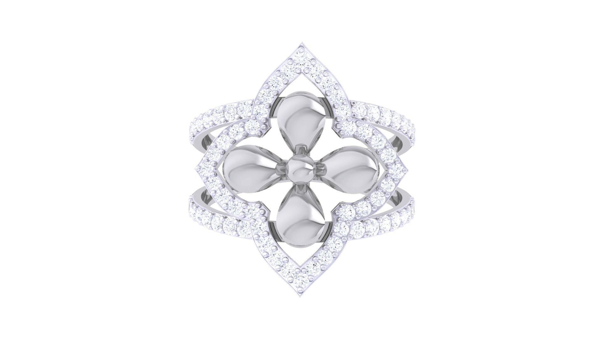 Flower High Jewelry Diamond Cocktail Ring 3dm stl obj mtl glb  3D print model_8
