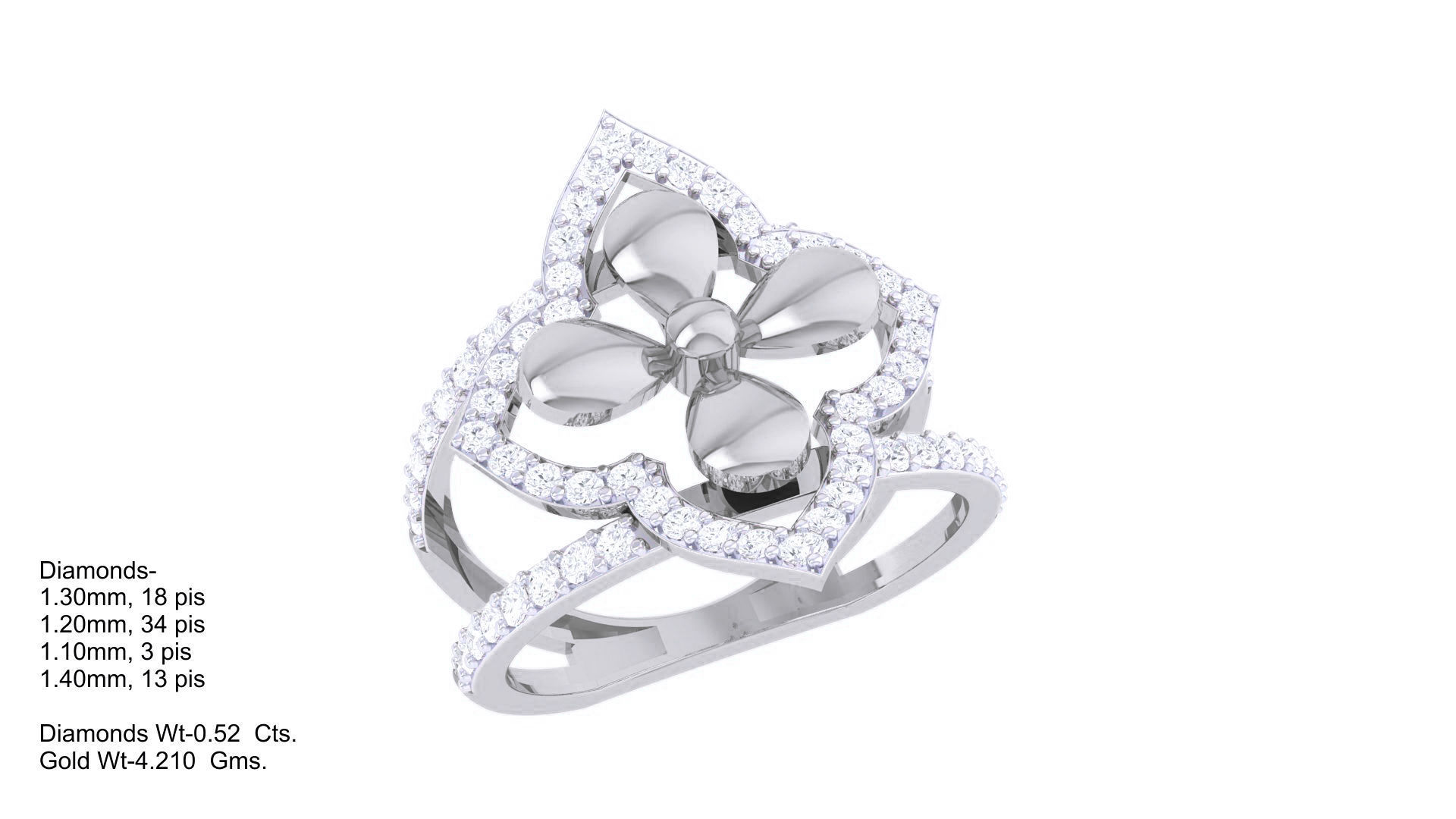 Flower High Jewelry Diamond Cocktail Ring 3dm stl obj mtl glb  3D print model_5