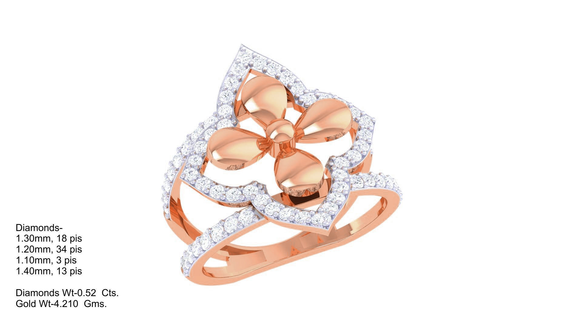 Flower High Jewelry Diamond Cocktail Ring 3dm stl obj mtl glb  3D print model_4