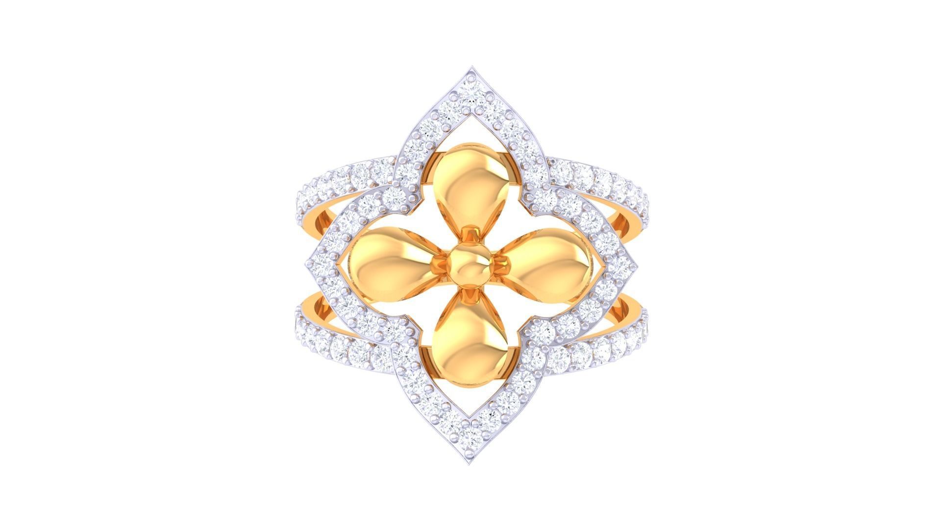 Flower High Jewelry Diamond Cocktail Ring 3dm stl obj mtl glb  3D print model_7