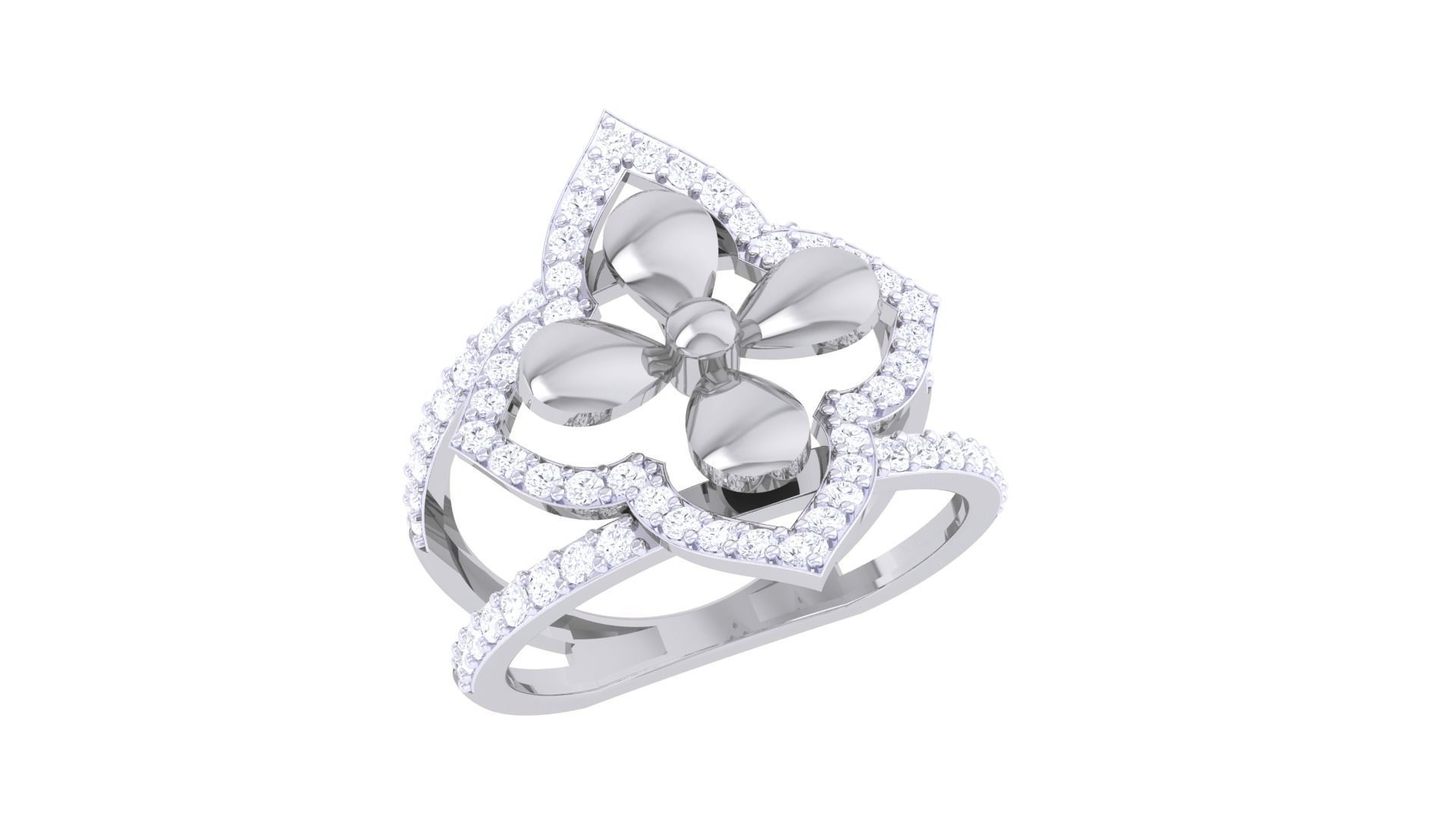 Flower High Jewelry Diamond Cocktail Ring 3dm stl obj mtl glb  3D print model_1