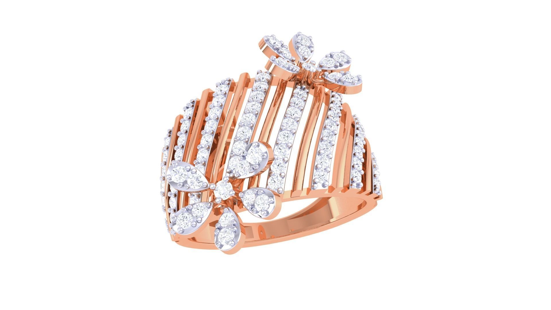 Flower High Jewelry Diamond Cocktail Ring 3dm stl obj mtl glb  3D print model_6