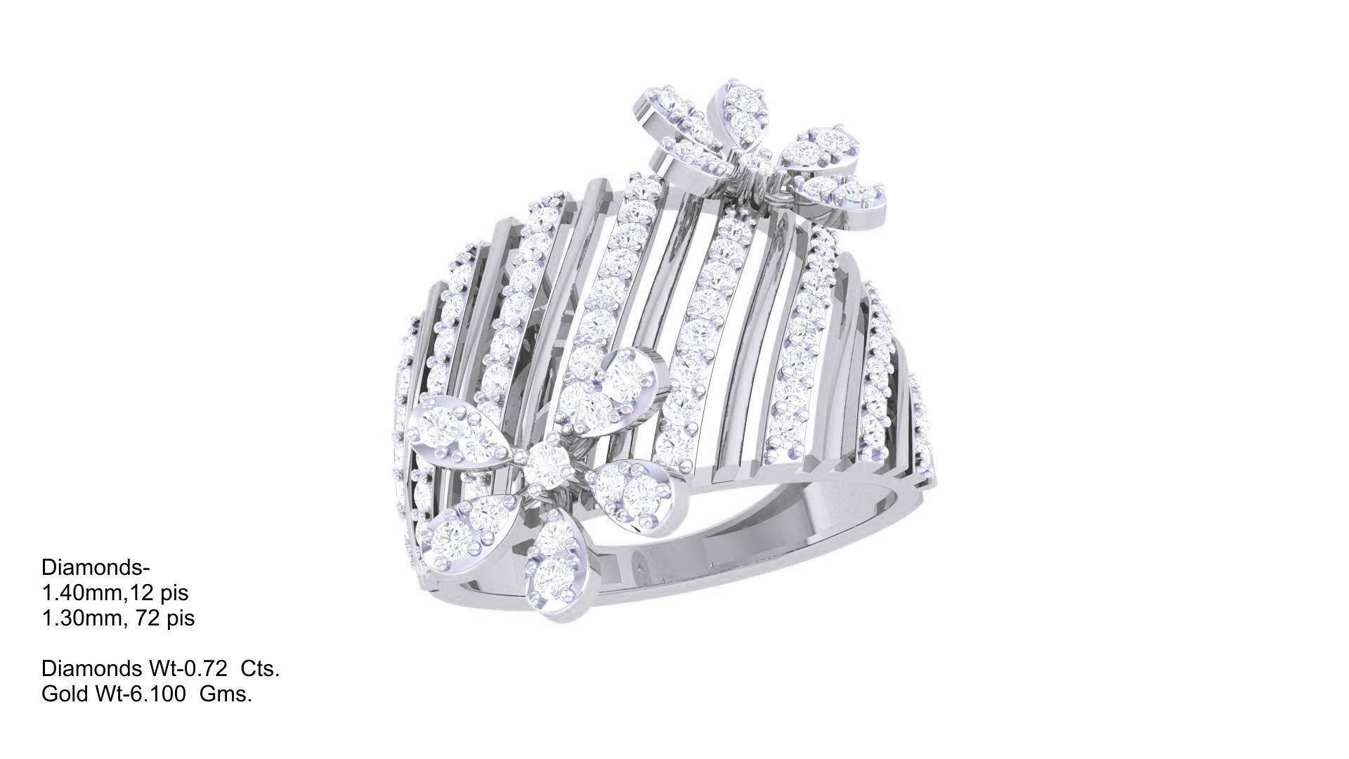 Flower High Jewelry Diamond Cocktail Ring 3dm stl obj mtl glb  3D print model_4