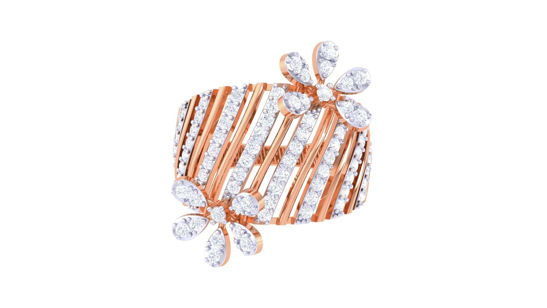 Flower High Jewelry Diamond Cocktail Ring 3dm stl obj mtl glb  3D print model_9