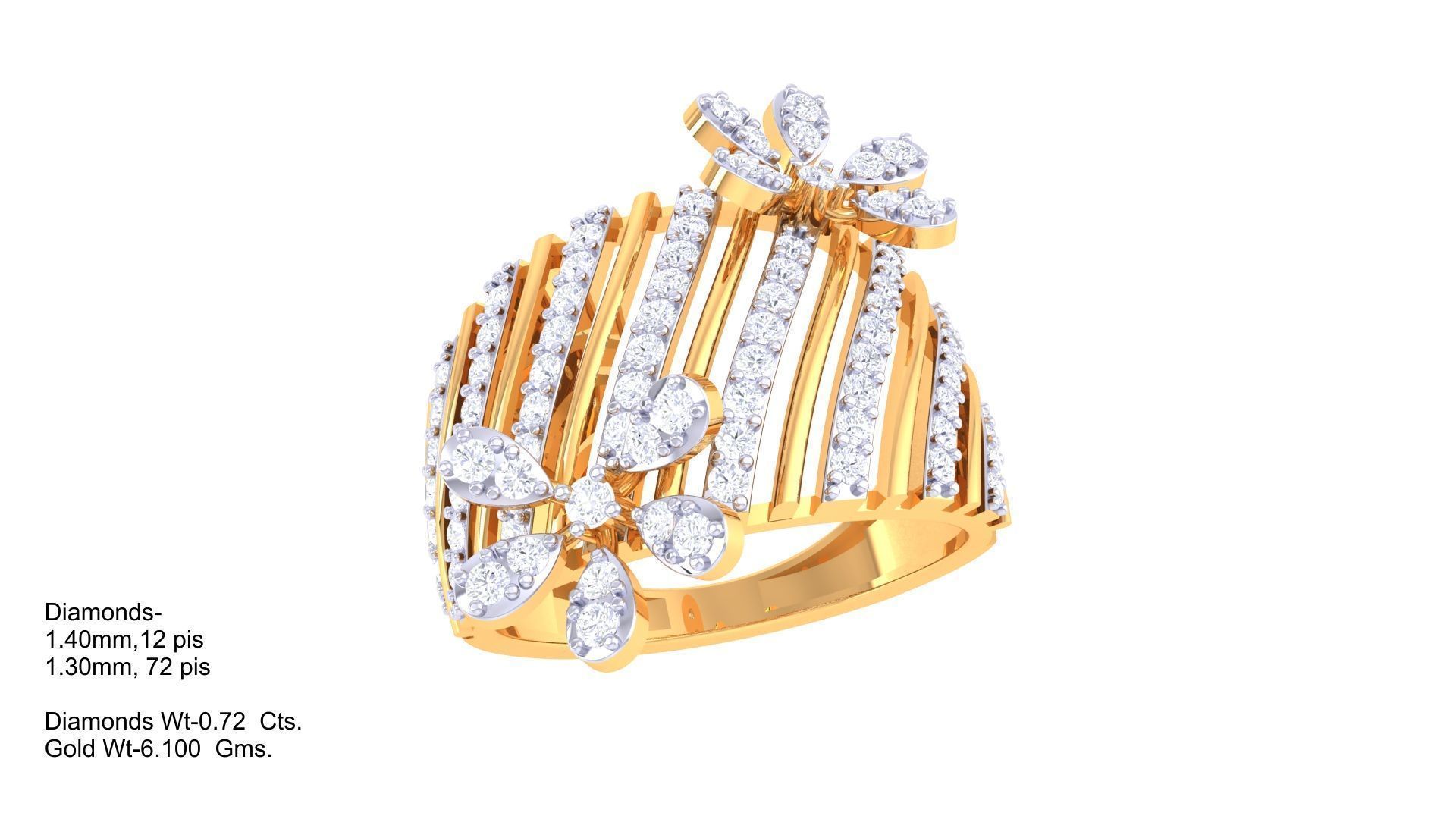 Flower High Jewelry Diamond Cocktail Ring 3dm stl obj mtl glb  3D print model_3