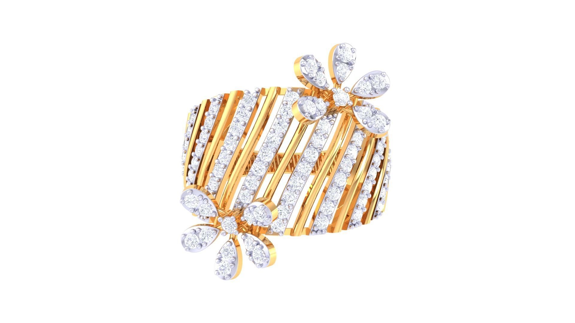 Flower High Jewelry Diamond Cocktail Ring 3dm stl obj mtl glb  3D print model_8