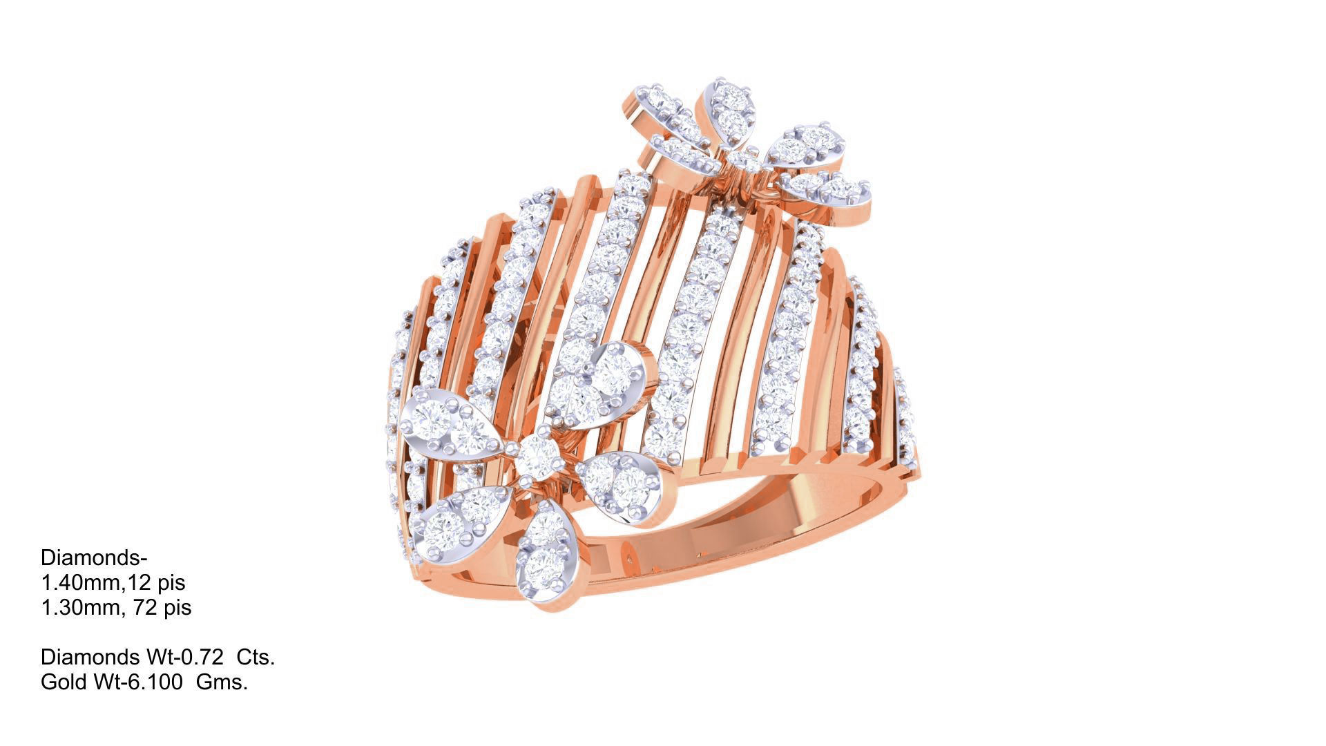 Flower High Jewelry Diamond Cocktail Ring 3dm stl obj mtl glb  3D print model_5