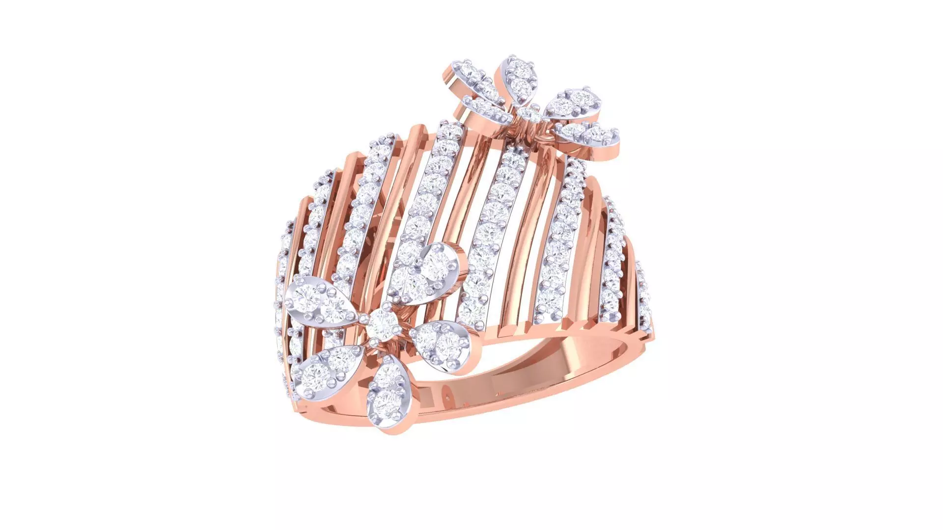 Flower High Jewelry Diamond Cocktail Ring 3dm stl obj mtl glb  3D print model_0