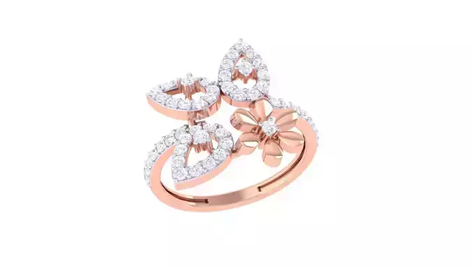 Flower High Jewelry Diamond Cocktail Ring 3dm stl obj mtl glb 