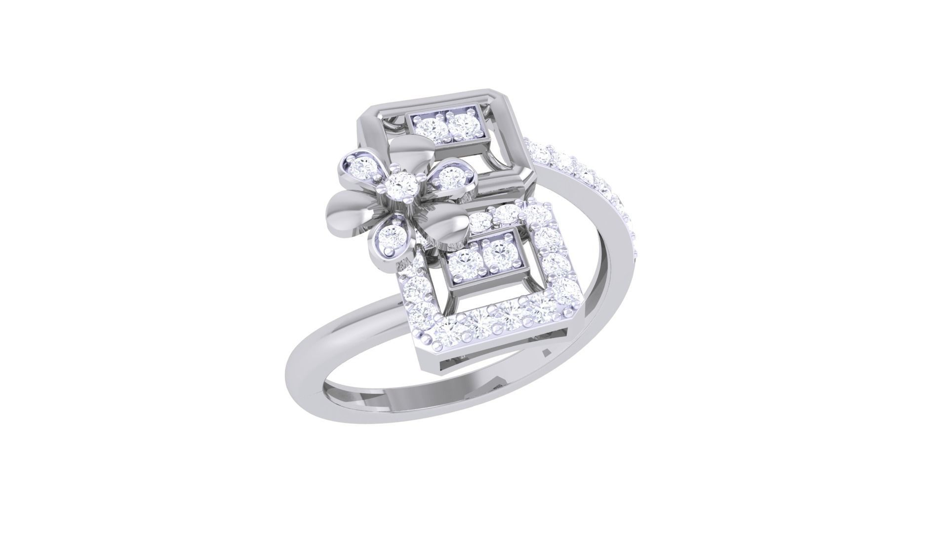 Flower High Jewelry Diamond Cocktail Ring 3dm stl obj mtl glb  3D print model_1