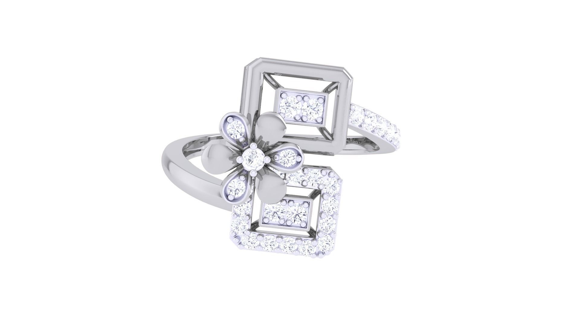 Flower High Jewelry Diamond Cocktail Ring 3dm stl obj mtl glb  3D print model_8