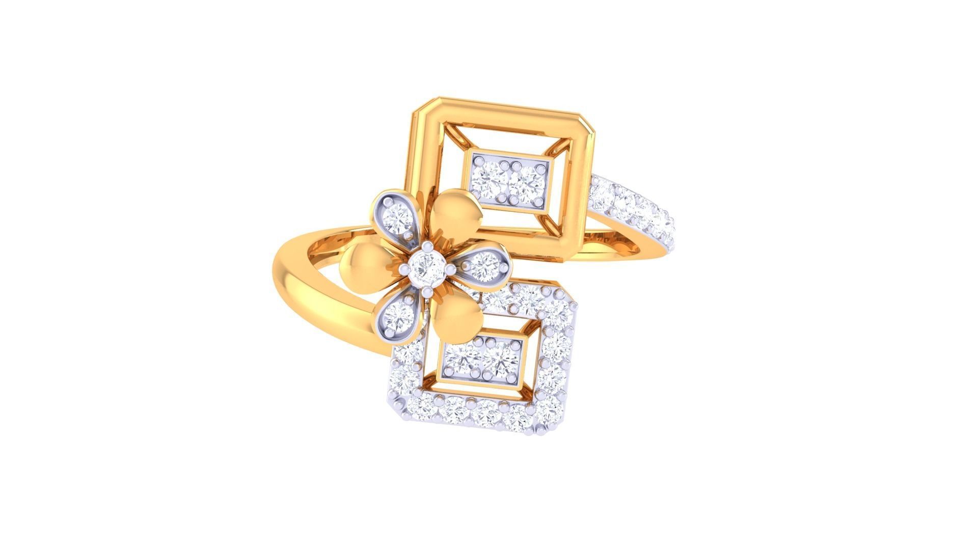 Flower High Jewelry Diamond Cocktail Ring 3dm stl obj mtl glb  3D print model_7