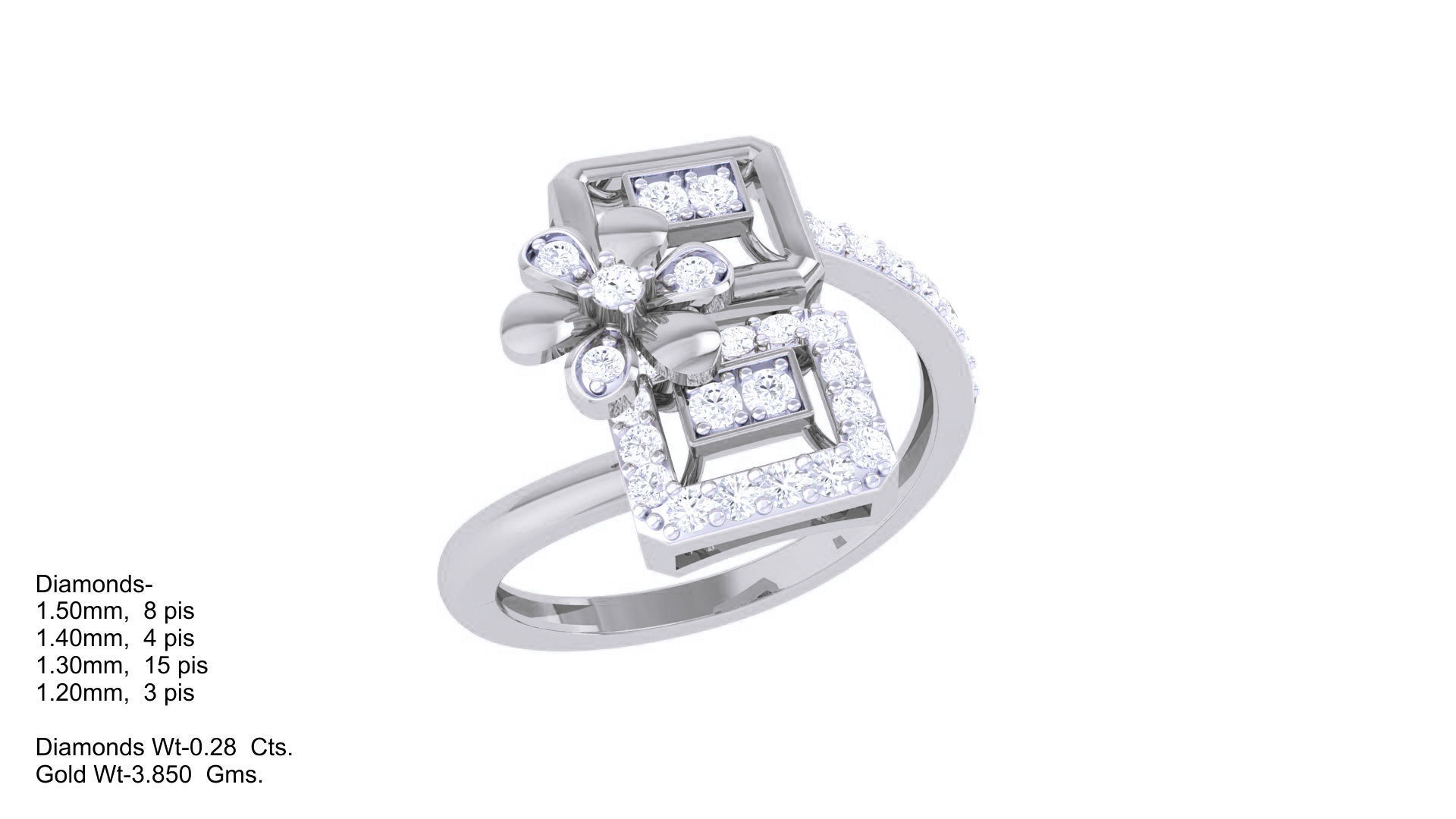 Flower High Jewelry Diamond Cocktail Ring 3dm stl obj mtl glb  3D print model_5